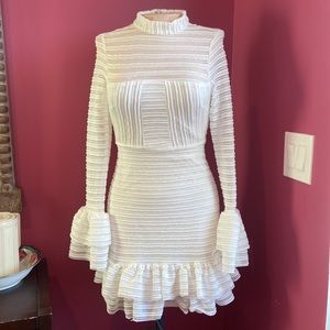 Lulu’s For Always White Long Sleeve Ruffled Dress